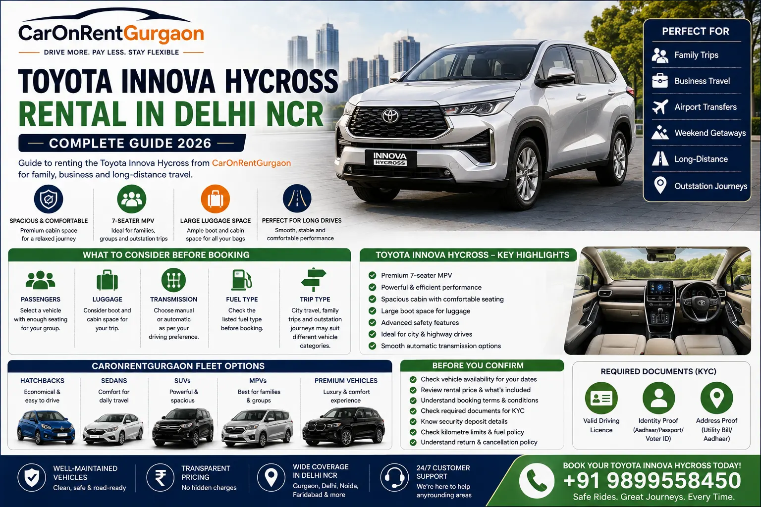 Toyota Innova Hycross Rental in Delhi NCR | CarOnRentGurgaon