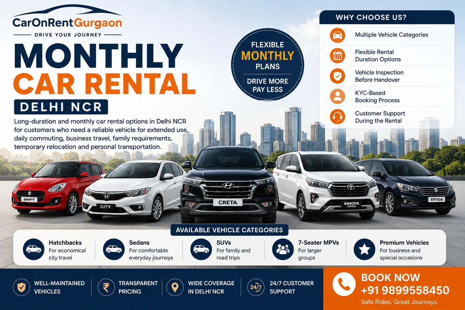 Monthly Car Rental - CarOnRentGurgaon